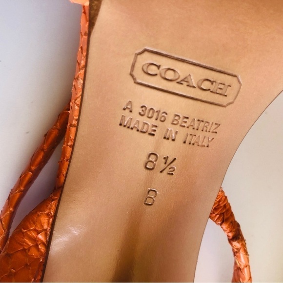 Coach Beatriz Orange Snake Embossed Strappy Sandals - Picture 13 of 15